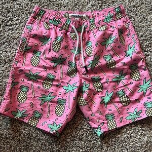 Boys Pink and Pineapple Swim Trunks, sz 10/12